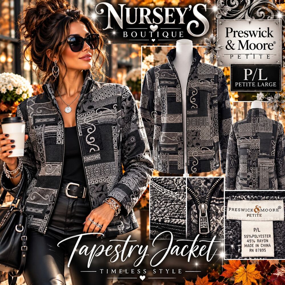 Preswick & Moore Petite L Tapestry Jacquard Patchwork Zip Jacket Y2K Style